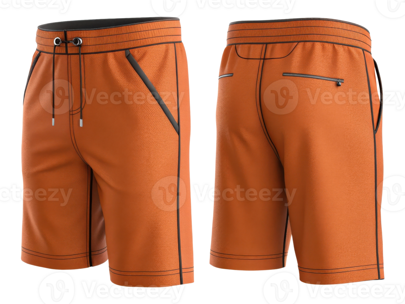 Stylish orange shorts mockup featuring sleek design with pockets and drawstring, perfect for casual wear or sports activities png