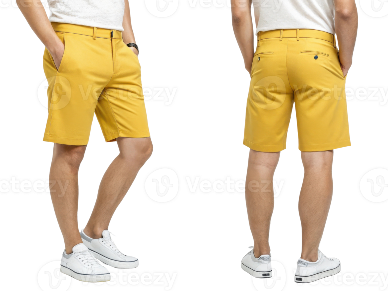 Stylish shorts mockup showcasing vibrant yellow color perfect for casual summer wear. Ideal for fashion enthusiasts looking for trendy options png
