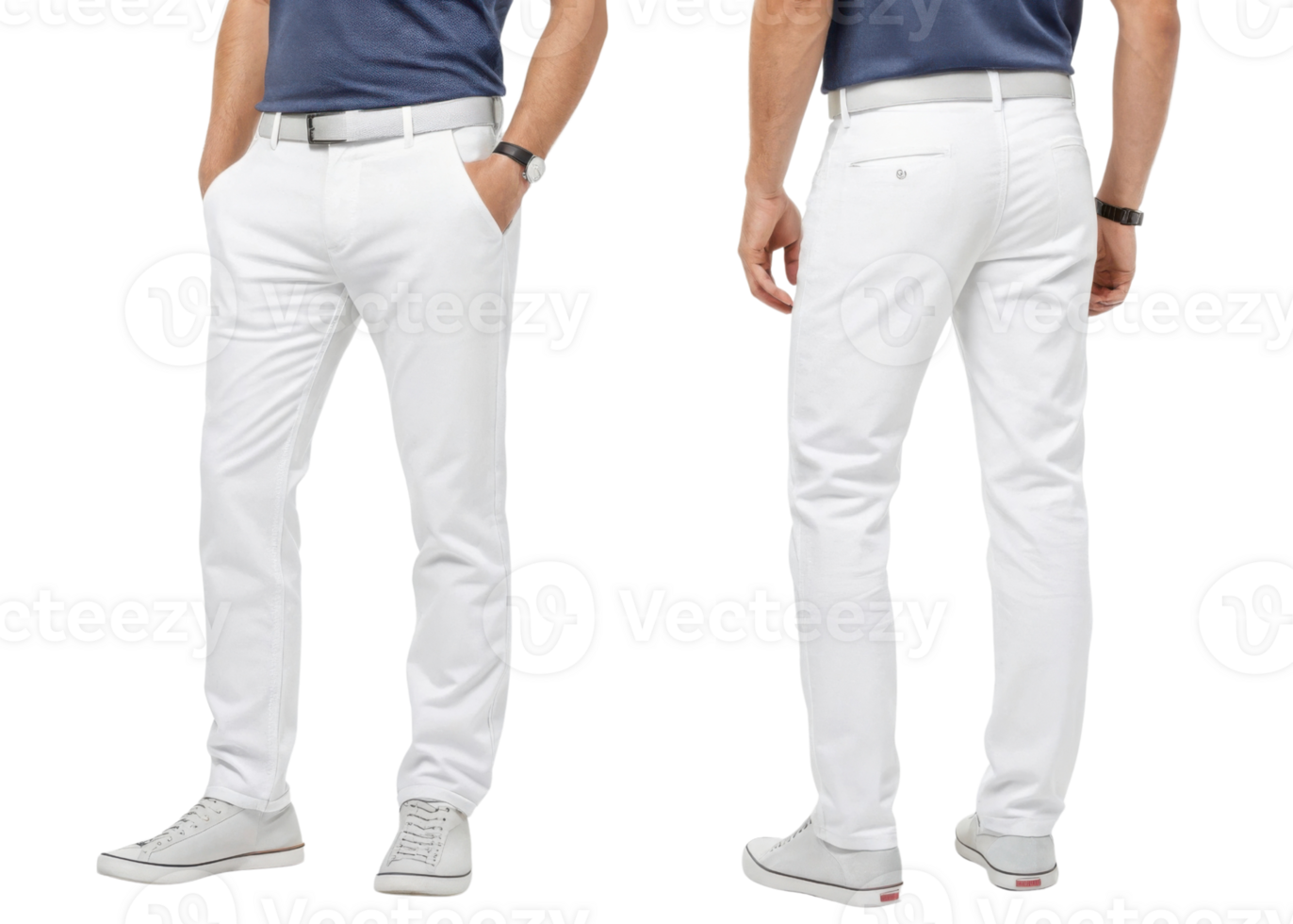 Stylish white pants mockup showcasing modern fit perfect for casual or semi formal occasions. Ideal for fashion enthusiasts png