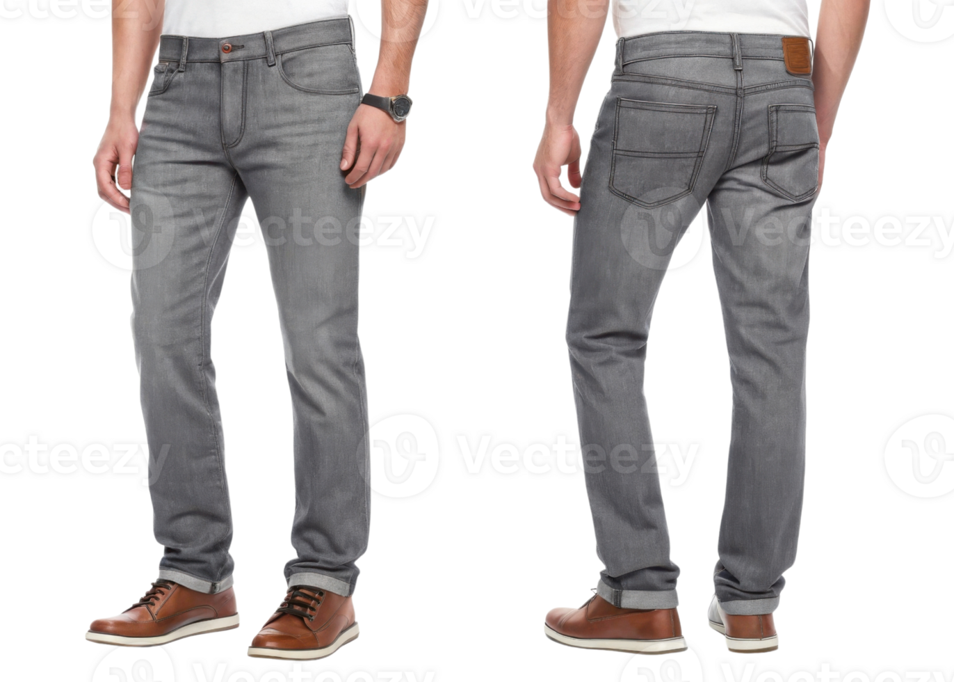 Stylish gray pants mockup showcasing modern fit perfect for casual or semi formal occasions. Ideal for fashion enthusiasts png