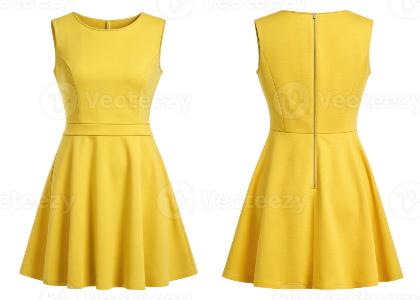 vibrant yellow dress mockup showcasing sleeveless design with fitted bodice and flared skirt, perfect for summer occasions png