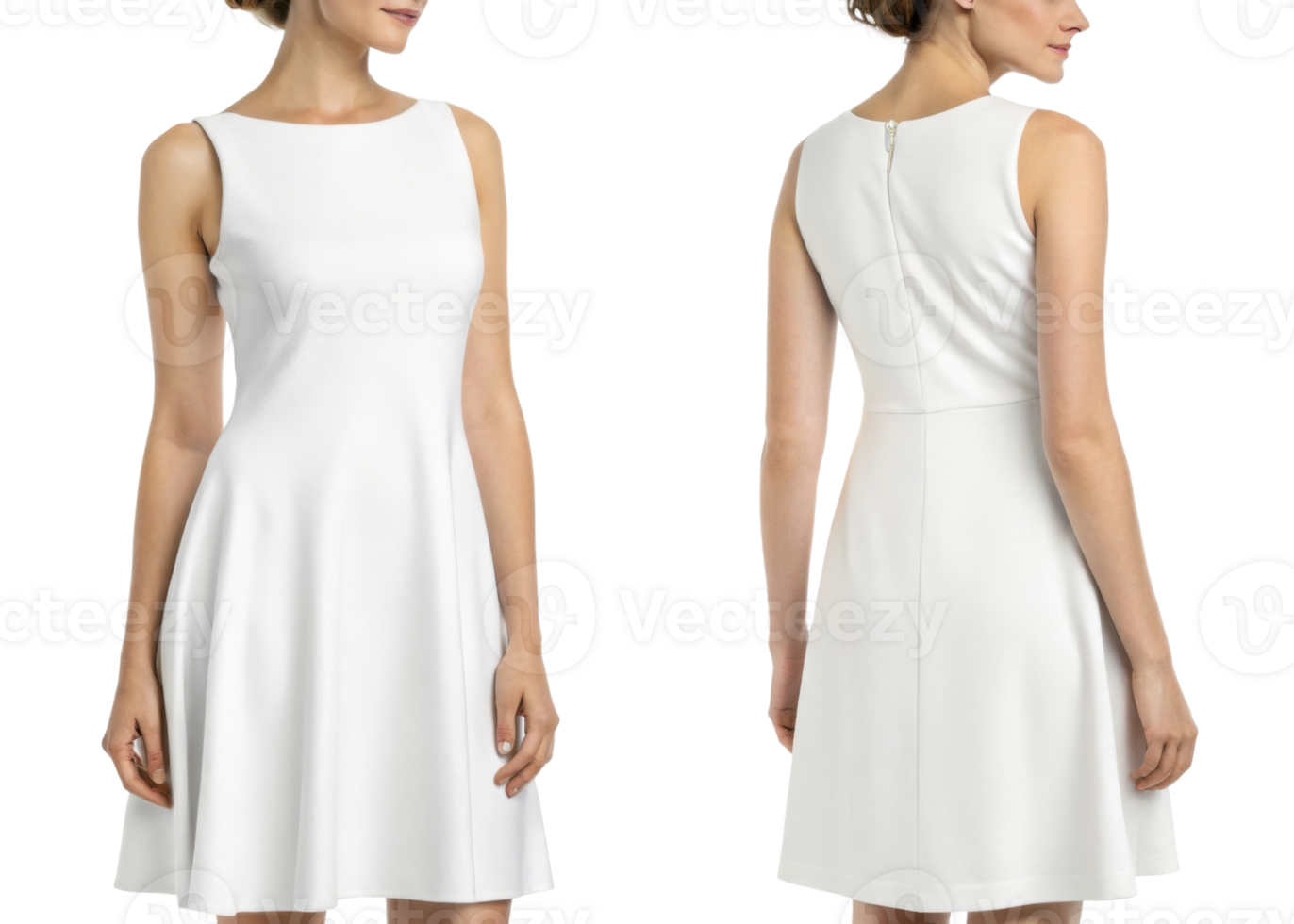 beautiful white dress mockup showcasing classic design with fitted bodice and flared skirt, perfect for various occasions png