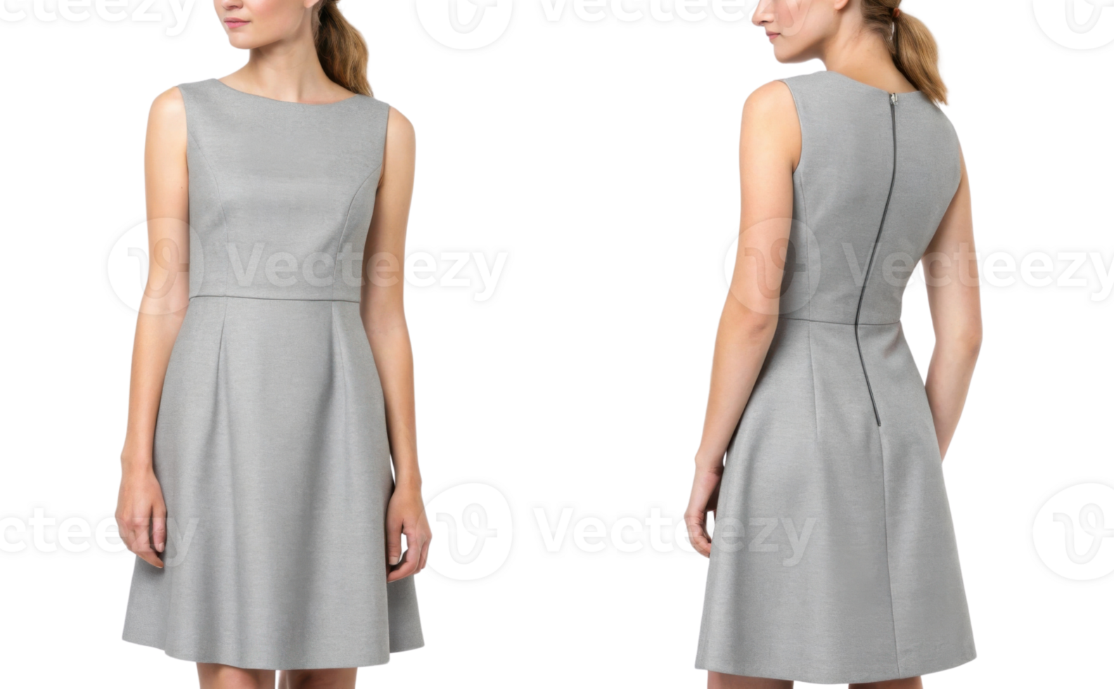 stylish gray dress mockup showcasing classic design with fitted bodice and flared skirt, perfect for various occasions png