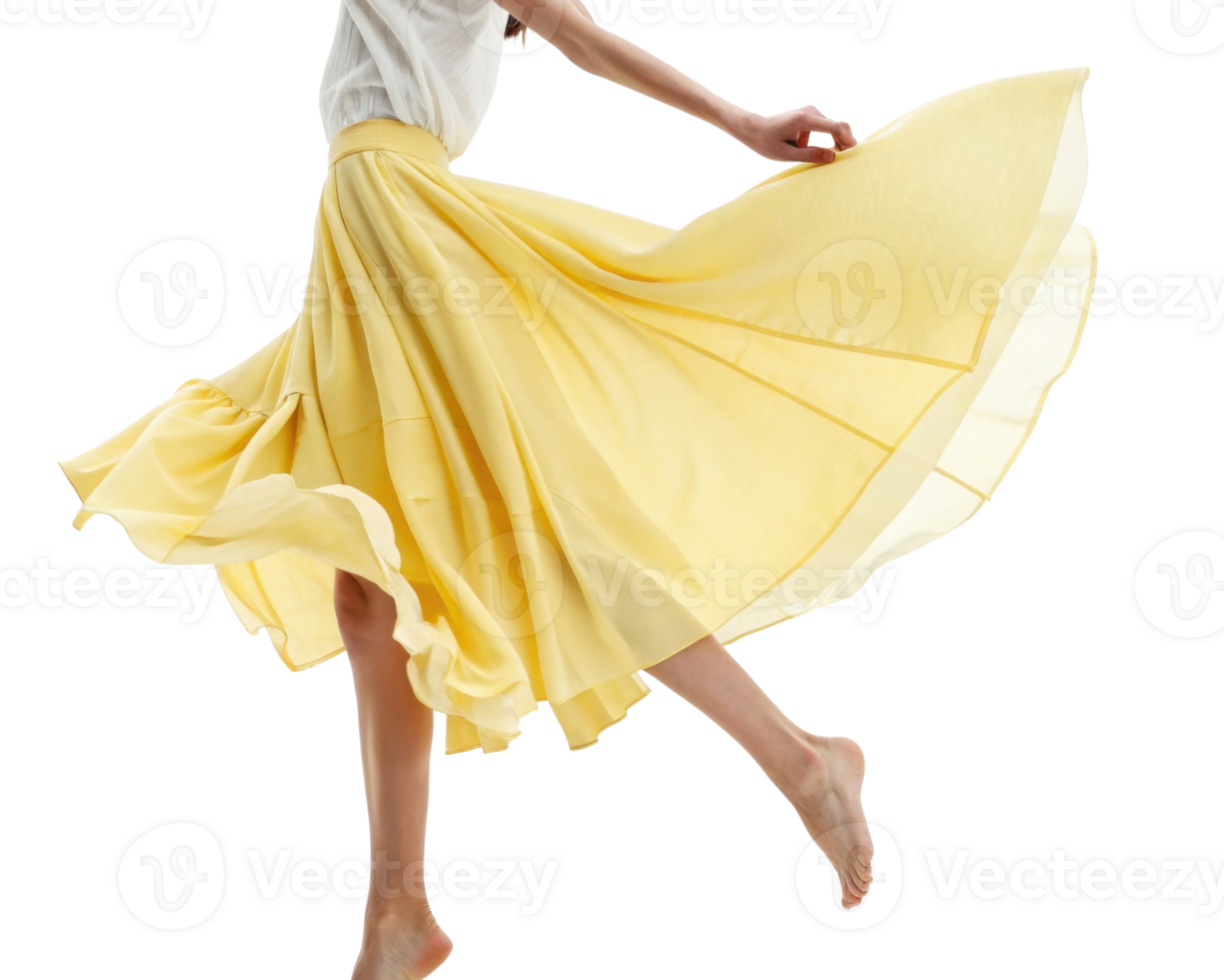 flowing yellow skirt mockup showcases elegance and movement, perfect for fashion displays or creative projects png