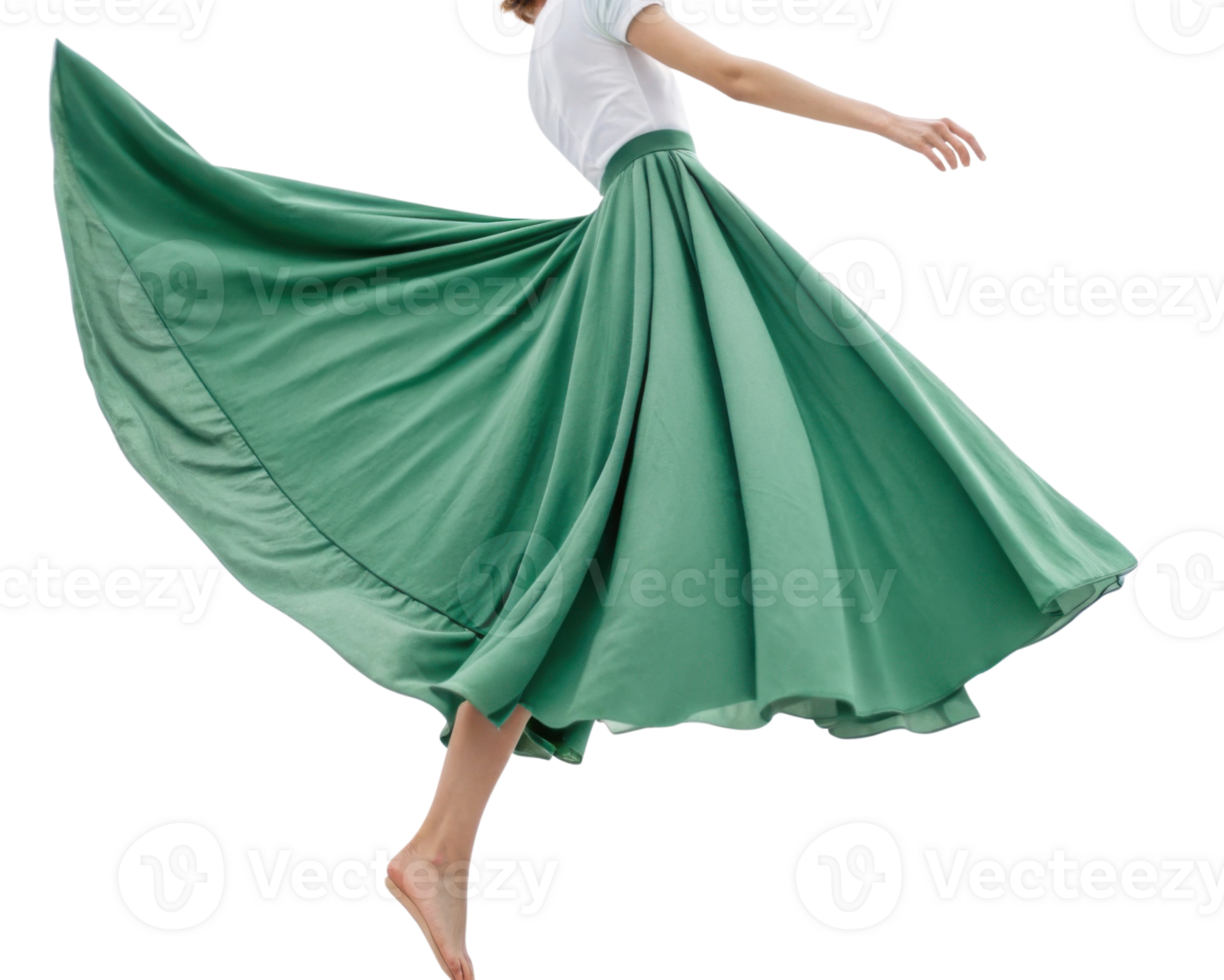 flowing green skirt mockup showcases elegance and movement, perfect for fashion presentations or design inspiration png