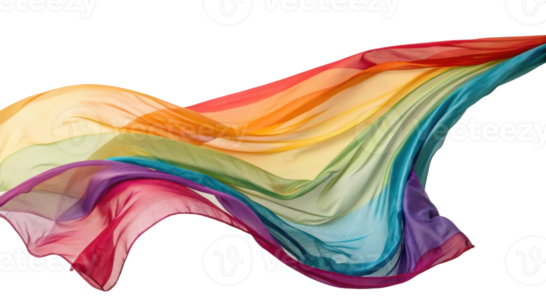 Colorful silk fabric flowing gracefully in vibrant rainbow hues, creating sense of joy and celebration png