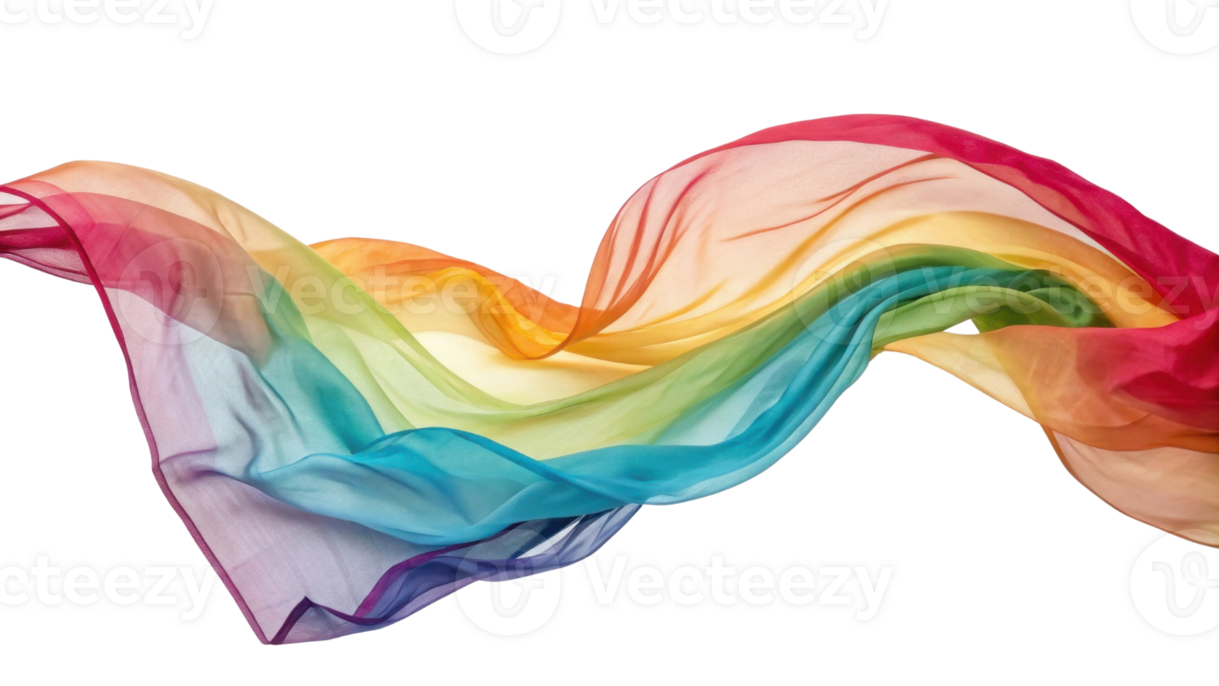vibrant, flowing rainbow scarf made of lightweight fabric, showcasing beautiful gradient of colors that evoke joy and celebration png