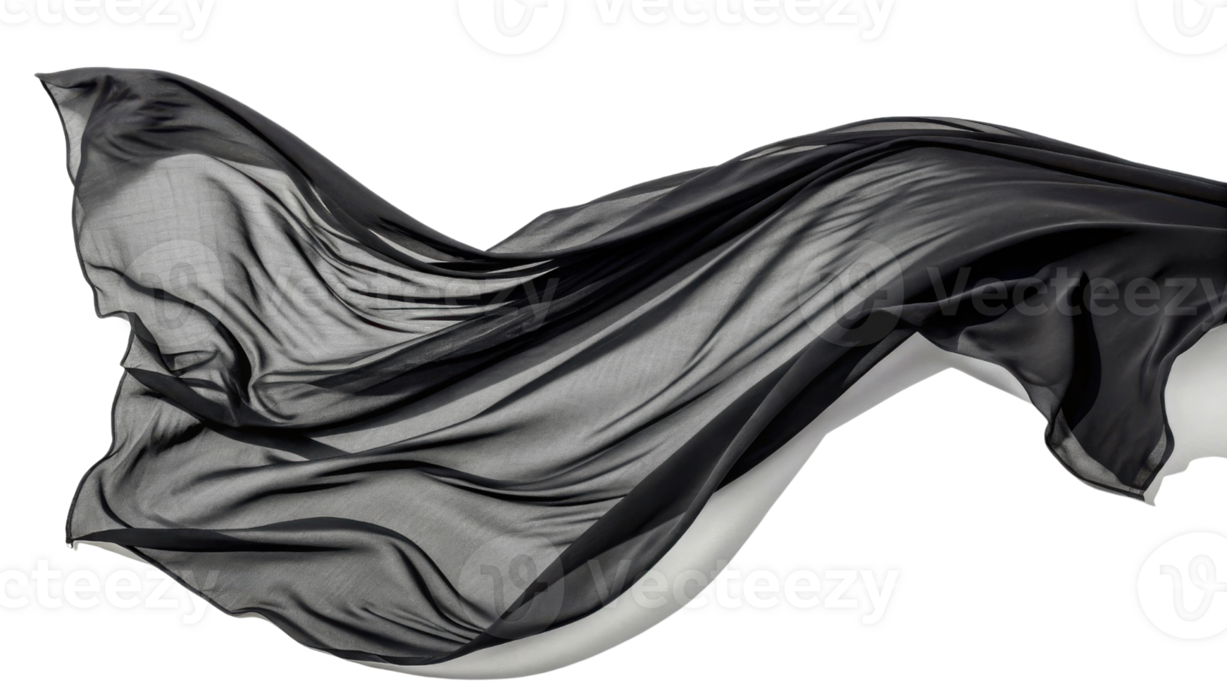 Flowing black fabric creating elegant and dramatic effect, showcasing its texture and movement png