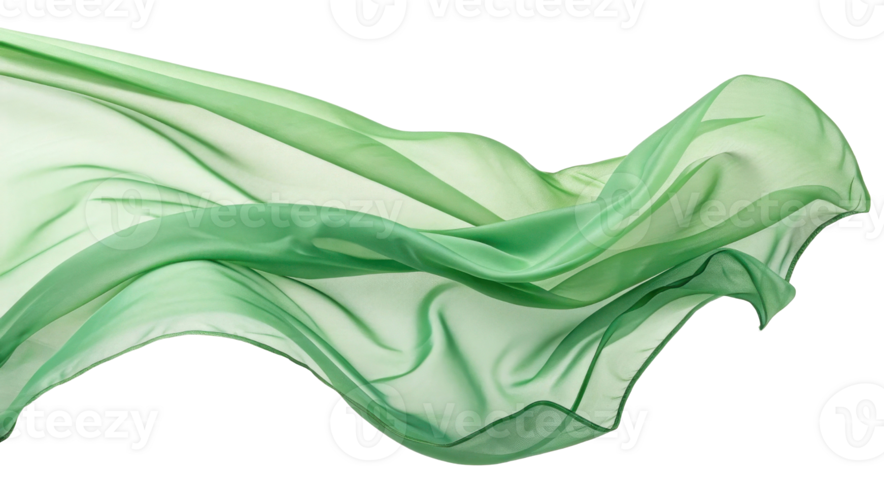 Soft green fabric flowing gracefully in air, creating serene and calming atmosphere. delicate texture adds elegance and beauty png
