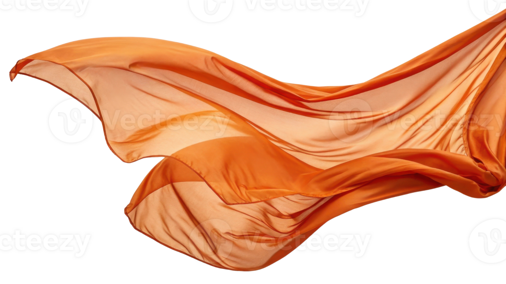 Flowing orange silk fabric creating sense of elegance and movement in air png