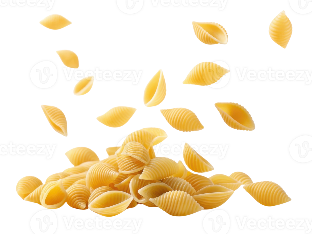 Pasta shells falling from above, creating dynamic and appetizing scene. Perfect for food related themes png