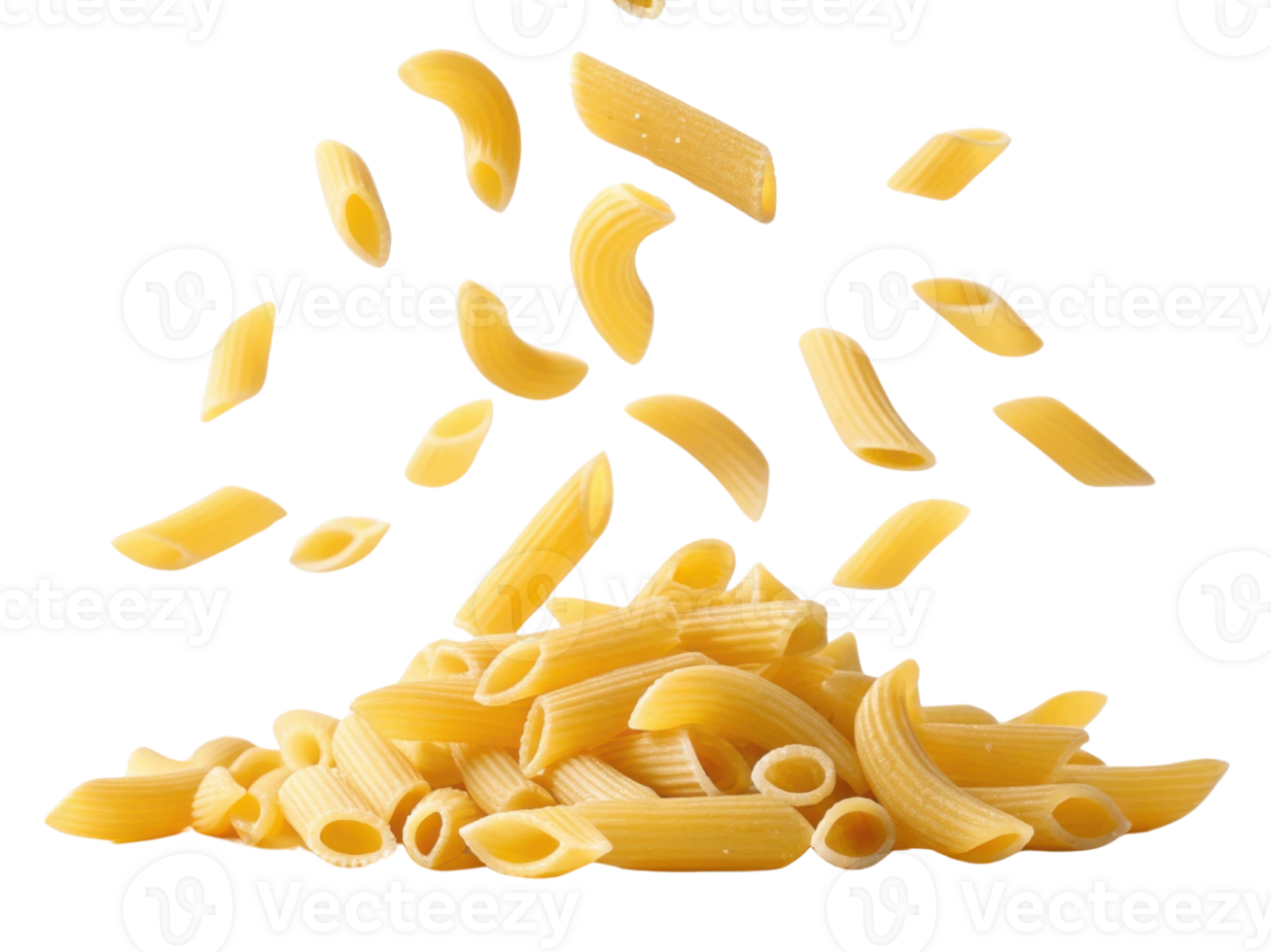 Pasta falling from above onto pile, showcasing its texture and shape, evokes sense of culinary creativity and deliciousness png