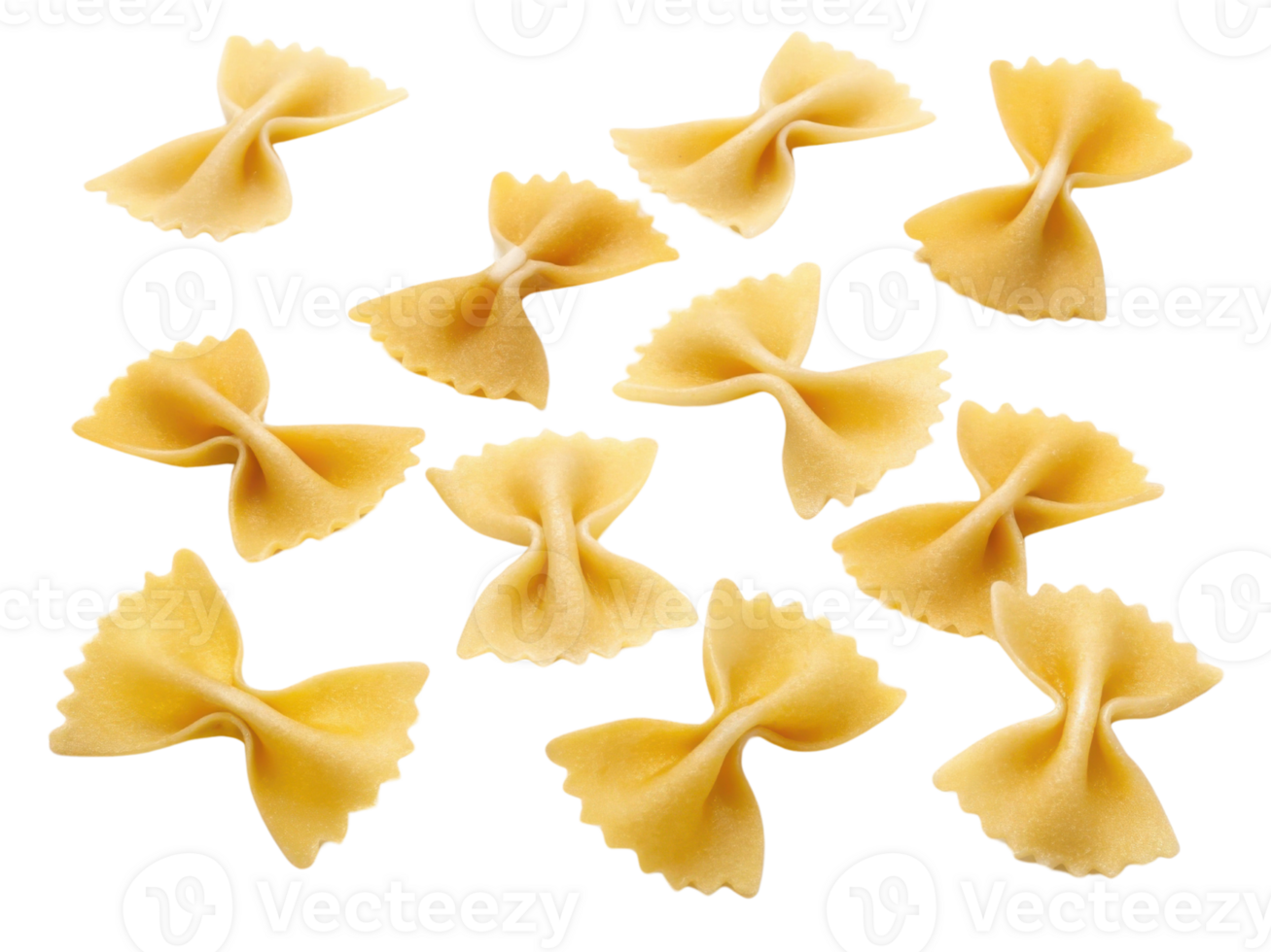 Farfalle pasta pieces scattered on transparency background, showcasing their unique bow tie shape and smooth texture, perfect for various dishes png