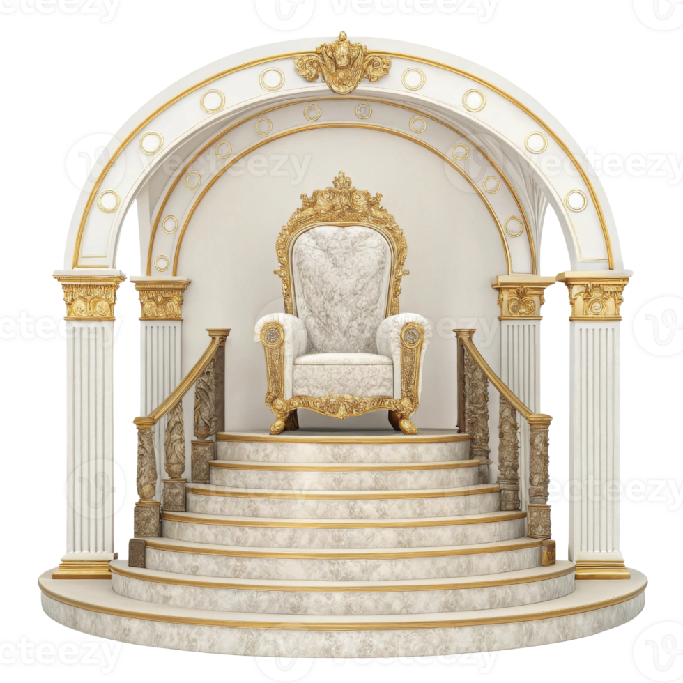 luxurious throne on grand staircase with ornate details and golden accents, creating elegant and royal atmosphere png