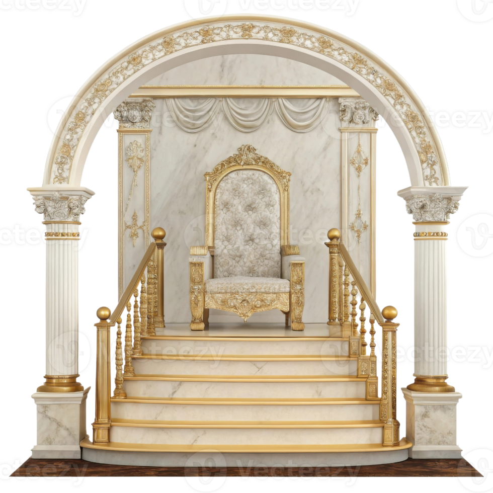 luxurious throne set in ornate archway with marble and gold accents, exuding elegance and grandeur png