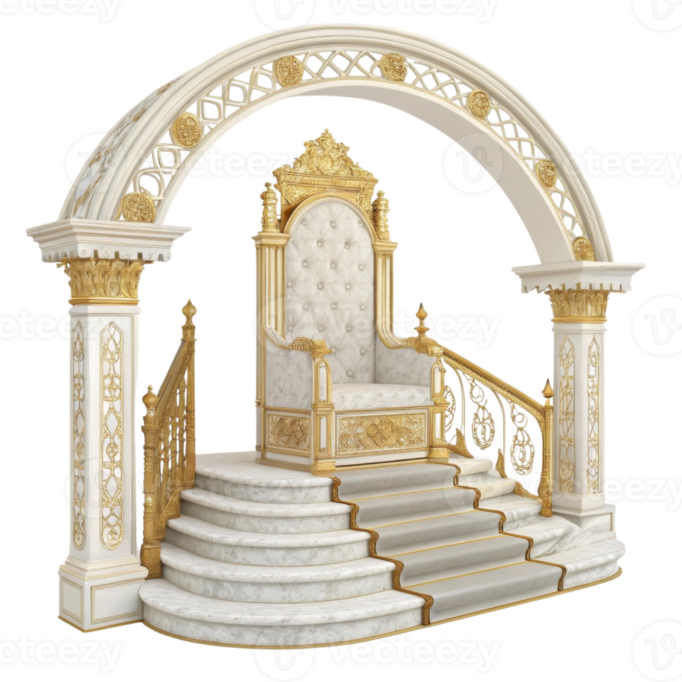luxurious throne with intricate gold detailing and grand archway, exuding elegance and royalty png