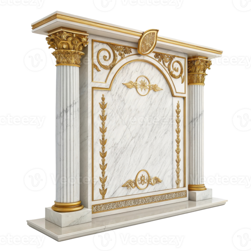beautifully designed marble wall with ornate golden accents and classical columns, showcasing intricate details and elegance png