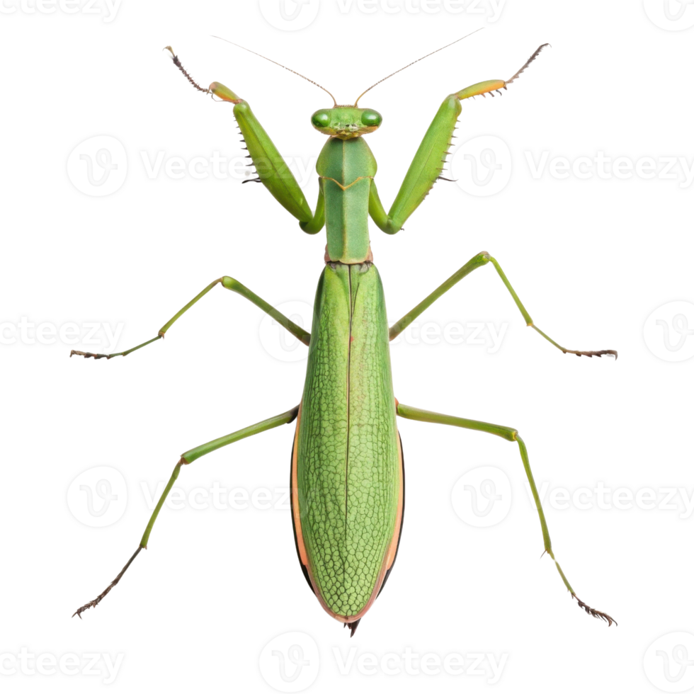 detailed close up of green mantis showcasing its vibrant color and intricate features, evoking sense of nature beauty png