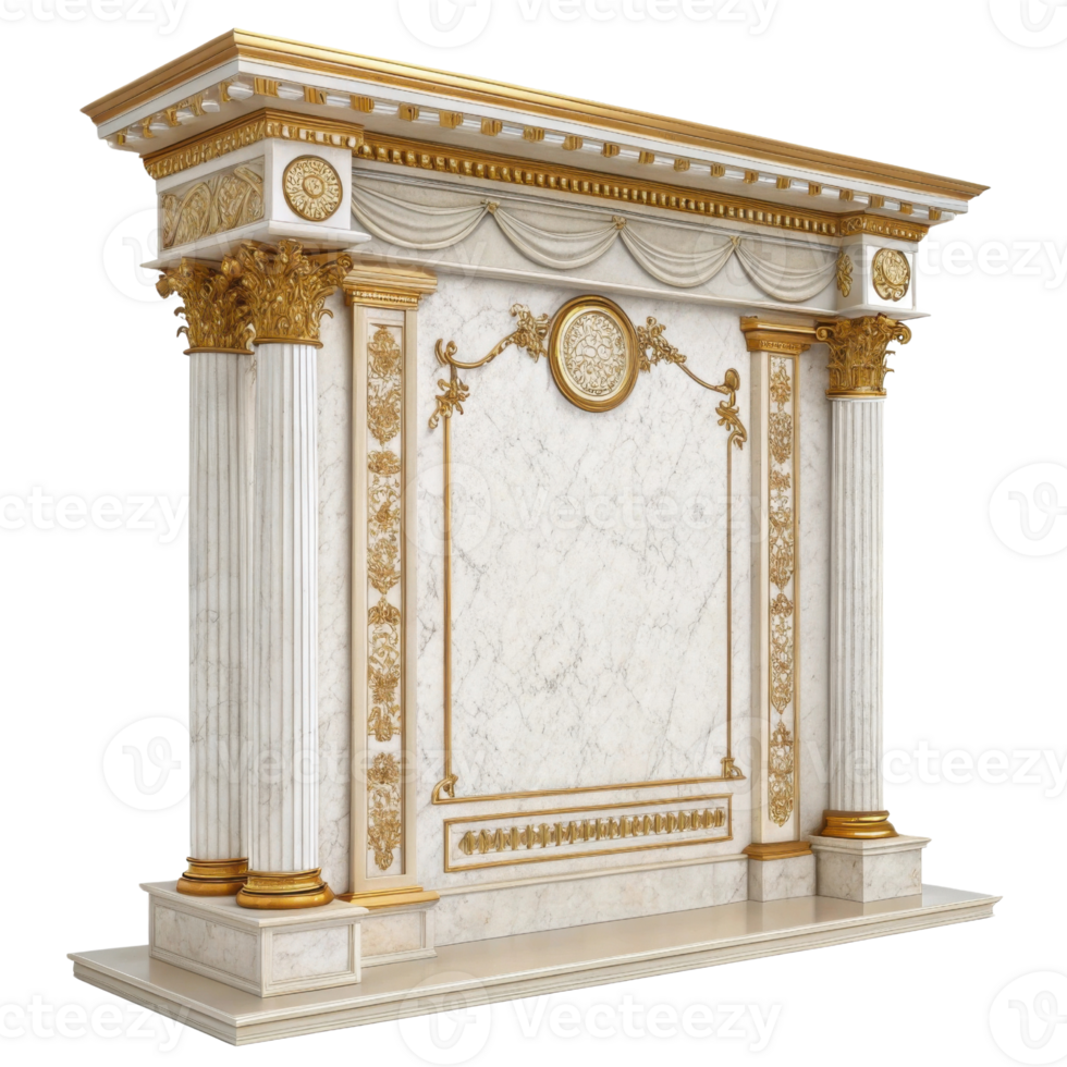 Elegant marble wall with ornate golden accents and decorative columns, showcasing luxury and sophistication png