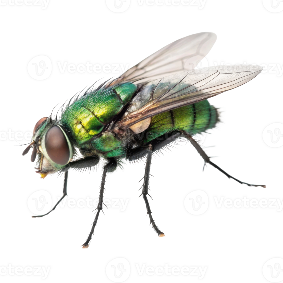 close up view of green fly showcasing its vibrant colors and intricate details, highlighting its wings and body structure png