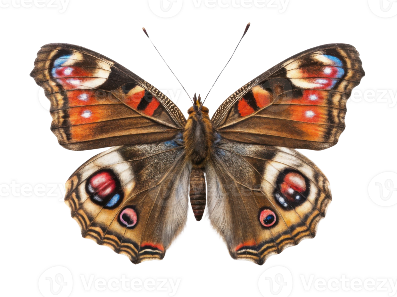 vibrant butterfly with intricate patterns and colors, showcasing its wings in full display. rich hues evoke sense of beauty and nature png