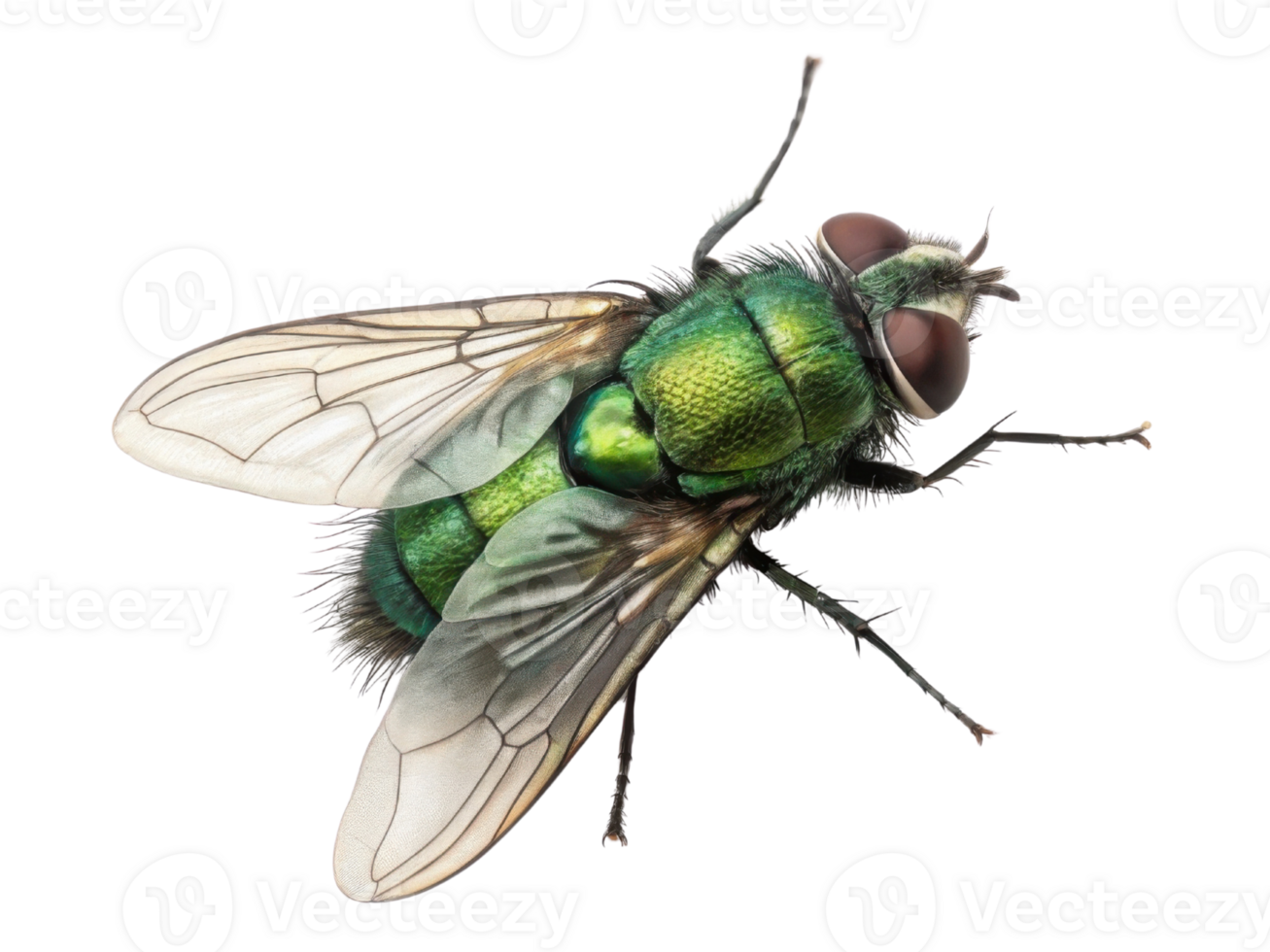detailed close up of green fly showcasing its vibrant colors and intricate wing structure, evoking curiosity and fascination png