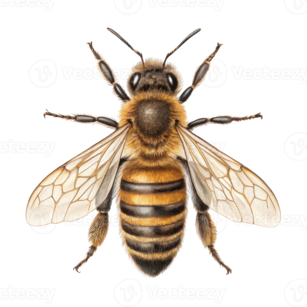 detailed illustration of bee showcasing its intricate features and vibrant colors, symbolizing nature and pollination png