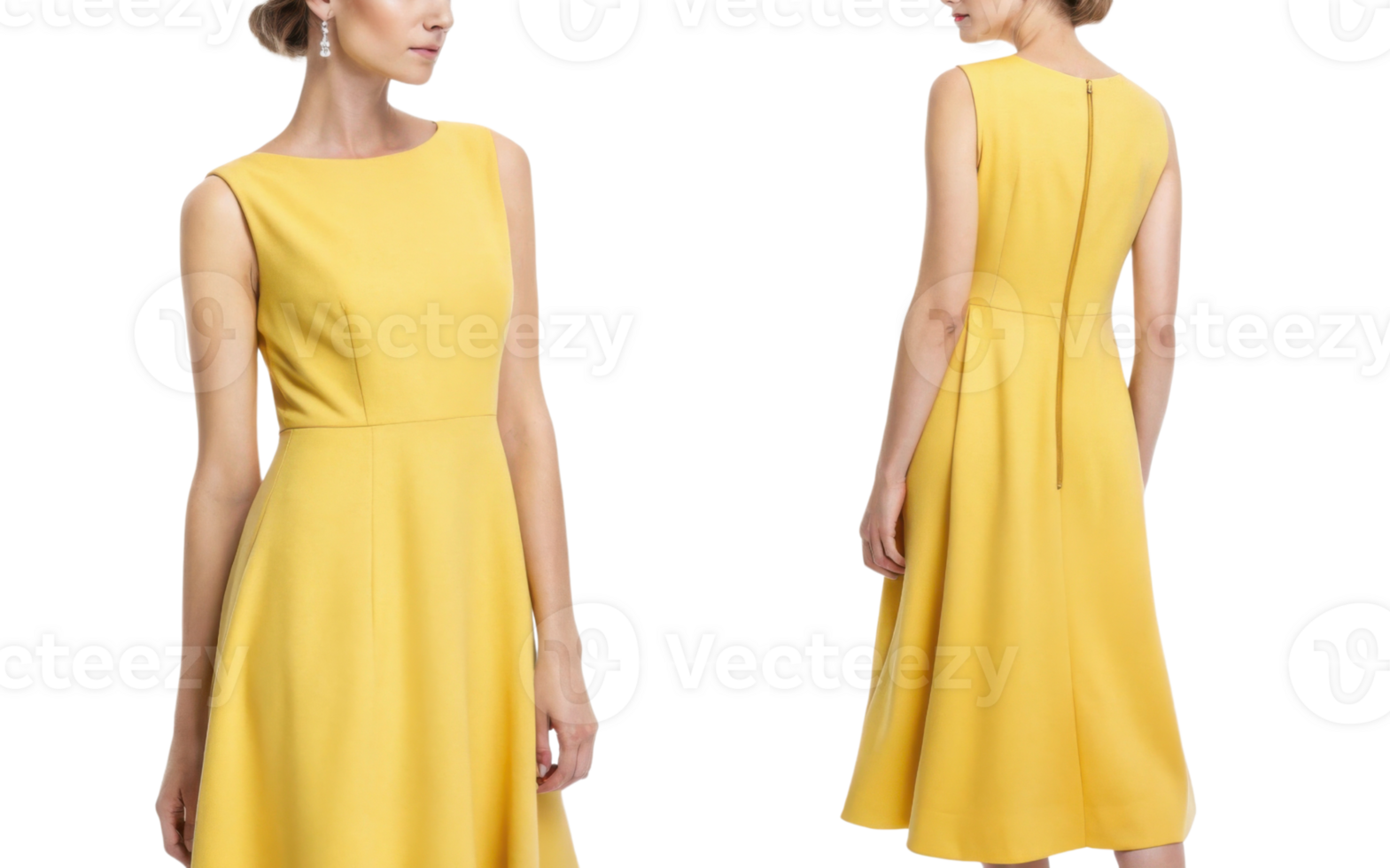 beautiful yellow dress mockup showcasing sleek design with fitted bodice and flared skirt, perfect for elegant occasions png