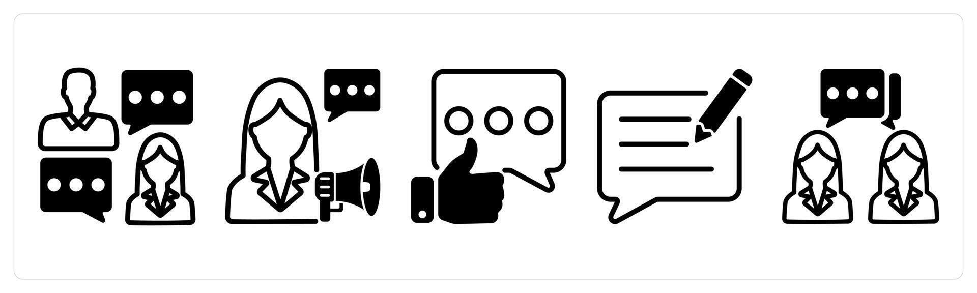 A set of five business icons as business talk, announcement speech, positive feedback vector