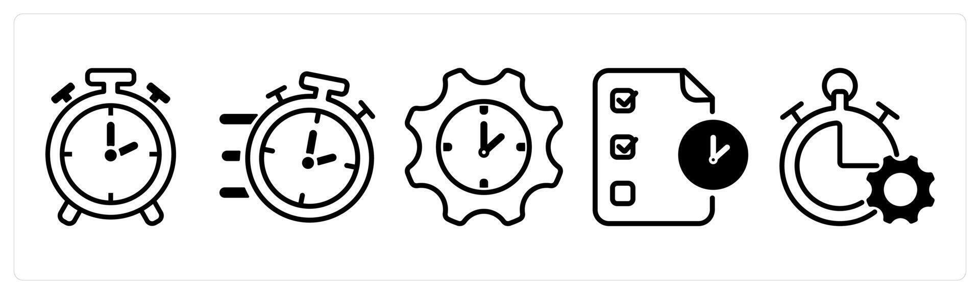A set of five business icons as time, fast time, time setting vector