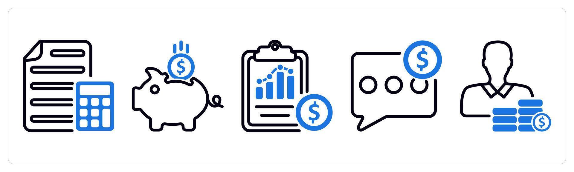 Set of 5 business icons as calculation, savings, cost statement vector