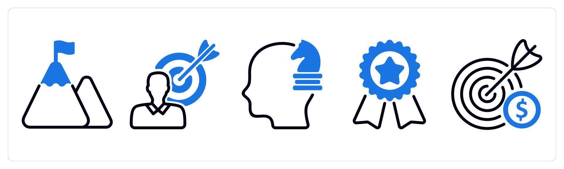 Set of 5 business icons as mission, career target, strategic thinking vector