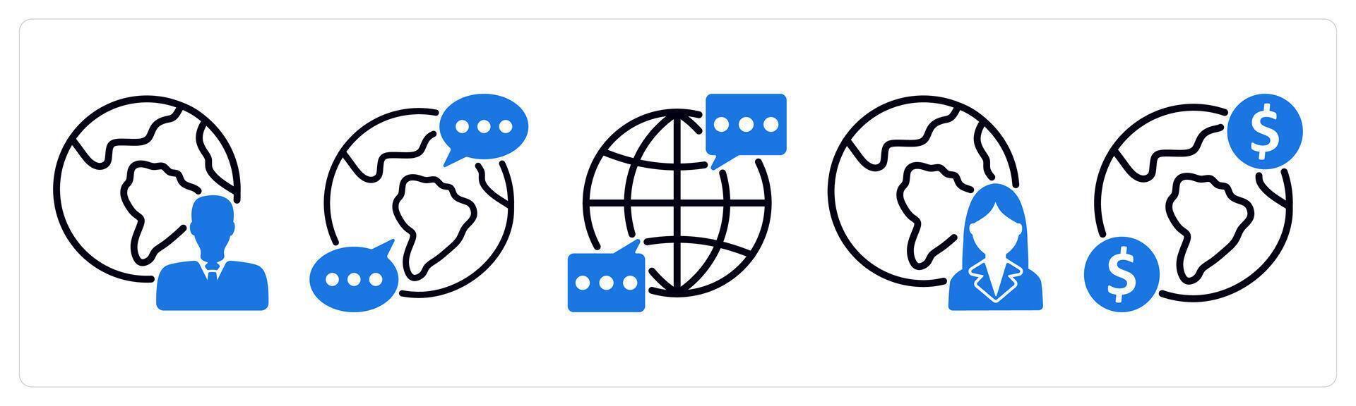 Set of 5 business icons as global business, global communication, income vector