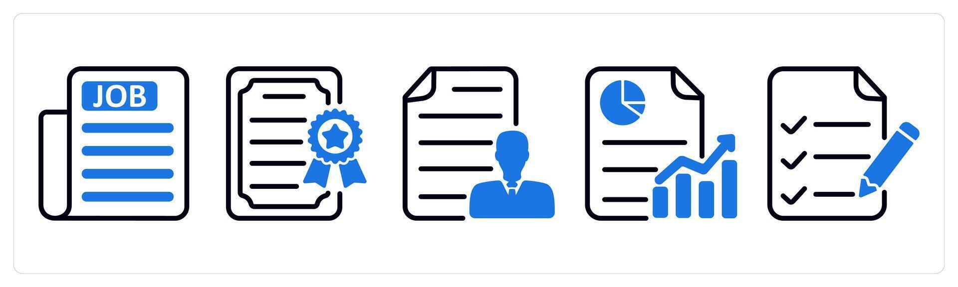 Set of 5 business icons as job newspaper, business license, employee details vector