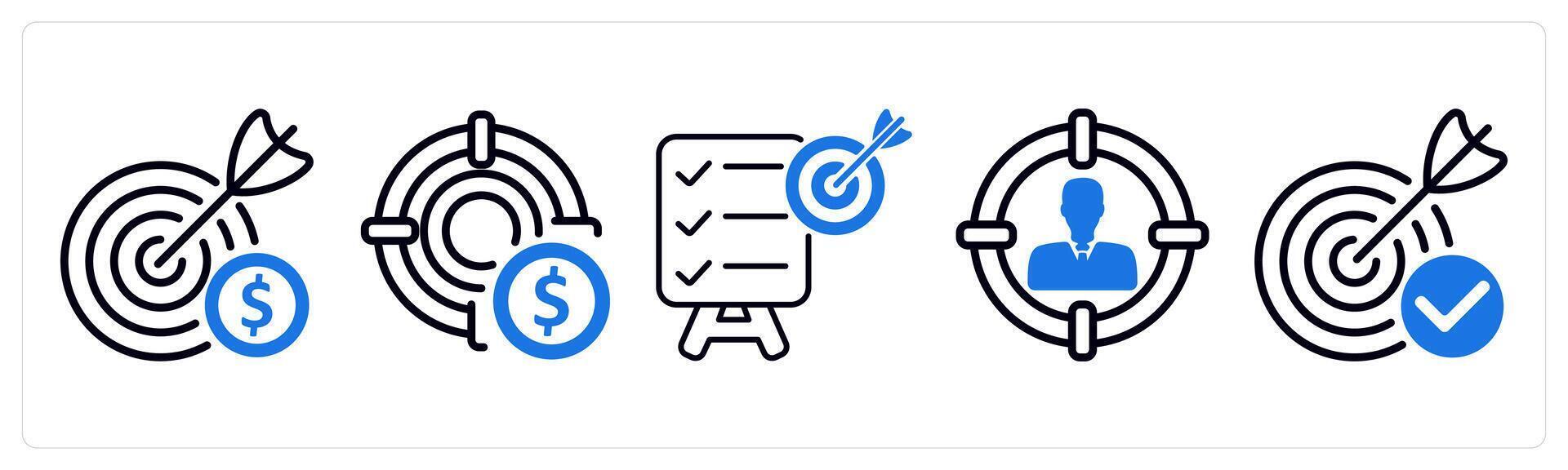 Set of 5 business icons as business target, profit target, objective vector