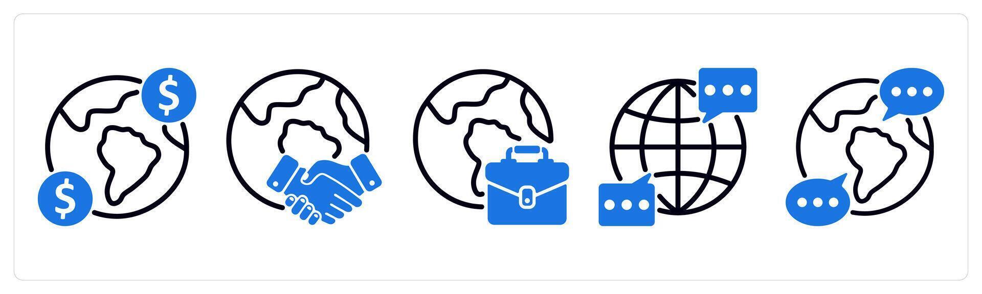 Set of 5 business icons as income, global business deal, international business vector