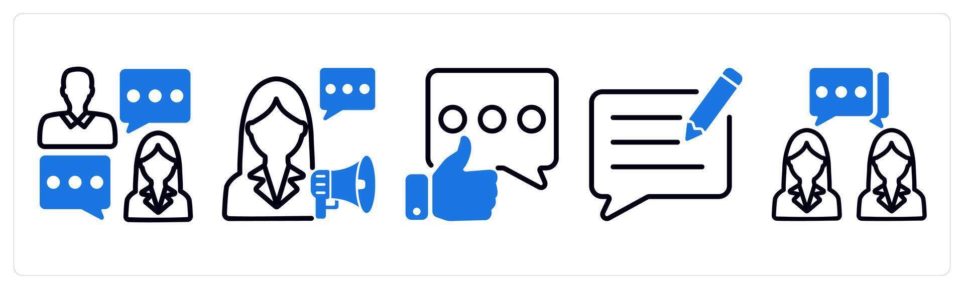 Set of 5 business icons as business talk, announcement speech, positive feedback vector