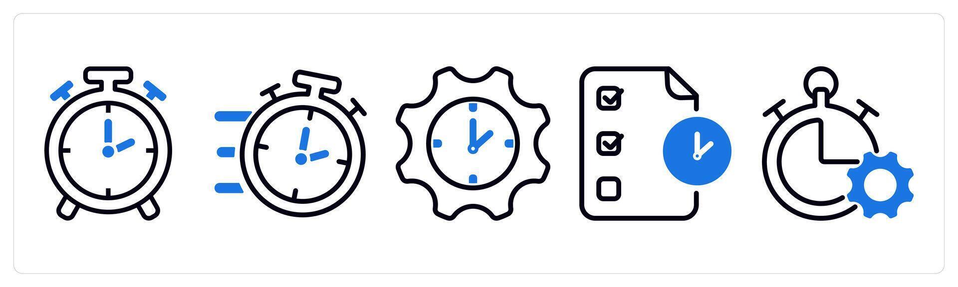 Set of 5 business icons as time, fast time, time setting vector