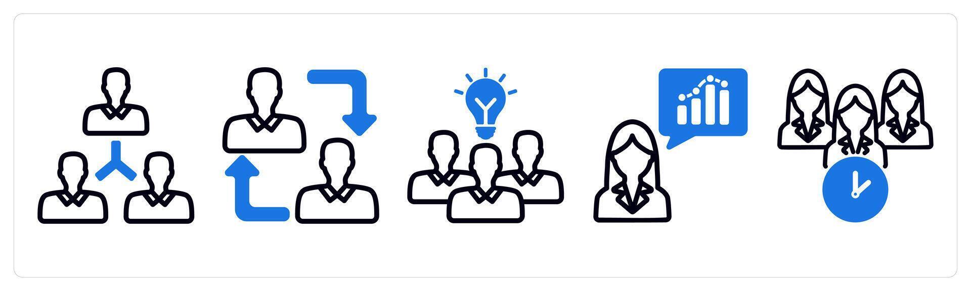 Set of 5 business icons as user network, employee change, teamwork solution vector