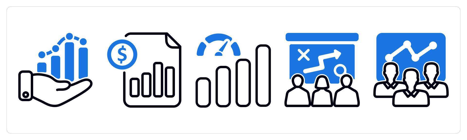Set of 5 business icons as business growth, cost statement, improve performance vector