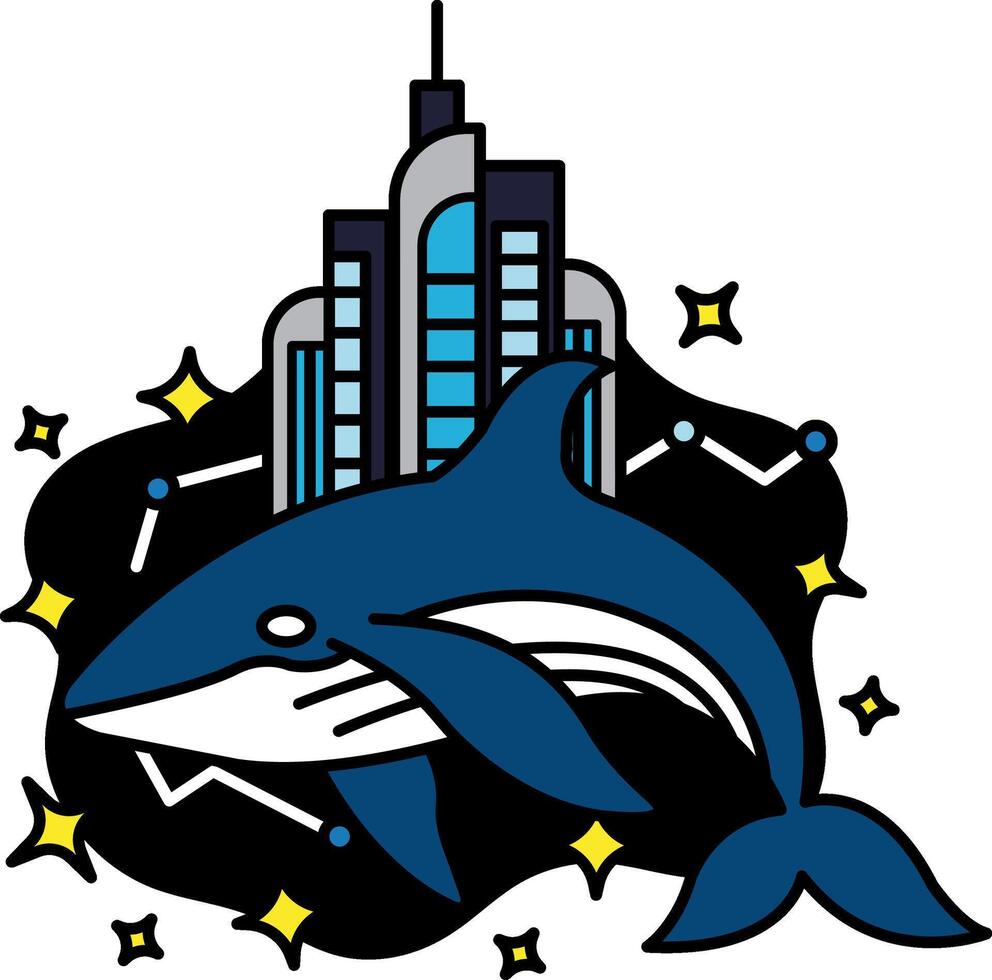 isolate illustration of City on the back of a whale vector