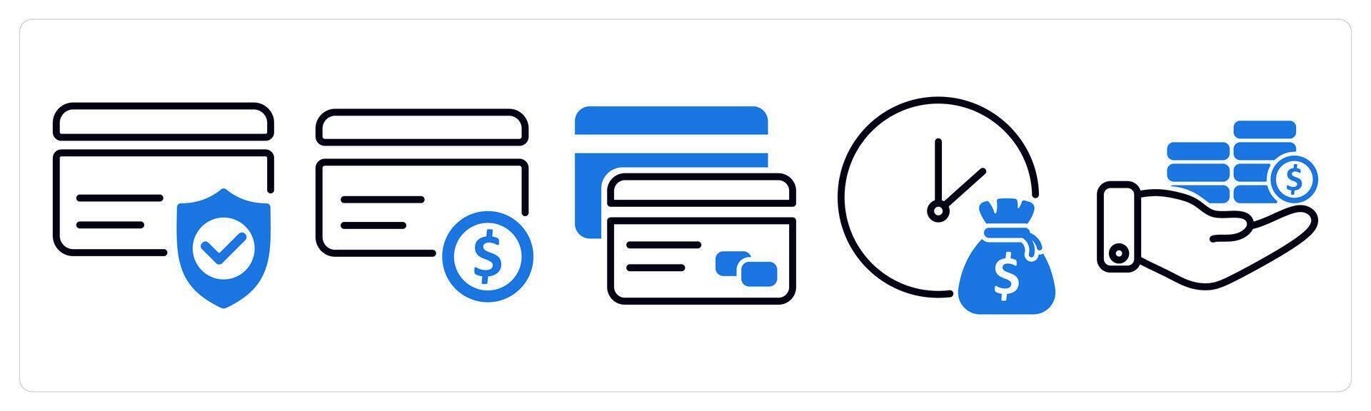 Set of 5 business icons as credit card security, credit card, payment card vector