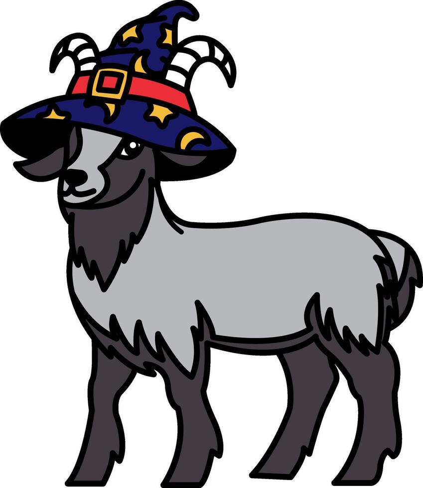 isolate illustration of Goat wearing wizard hat vector