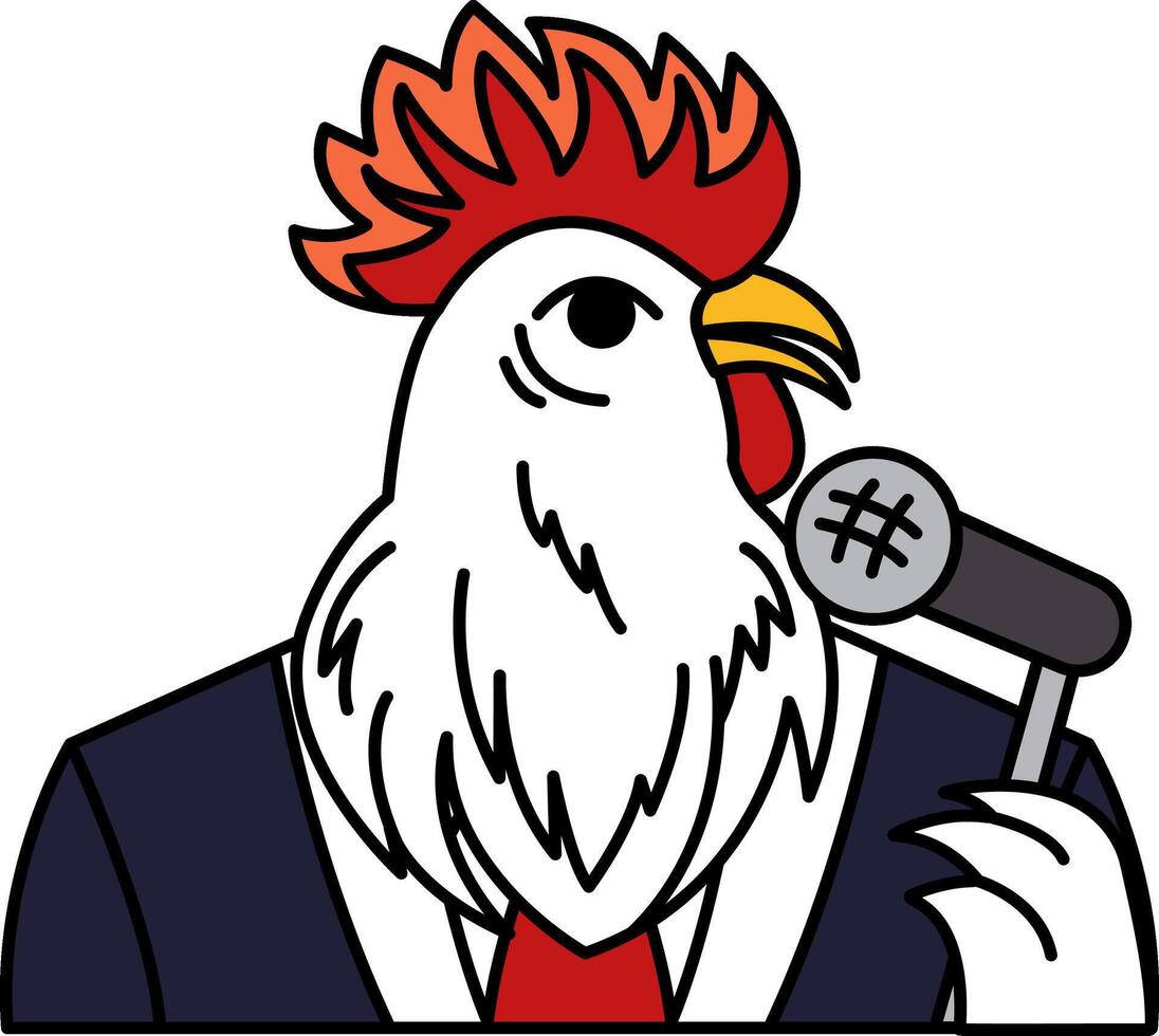 isolate illustration of Chicken in a suit and holding a microphone vector