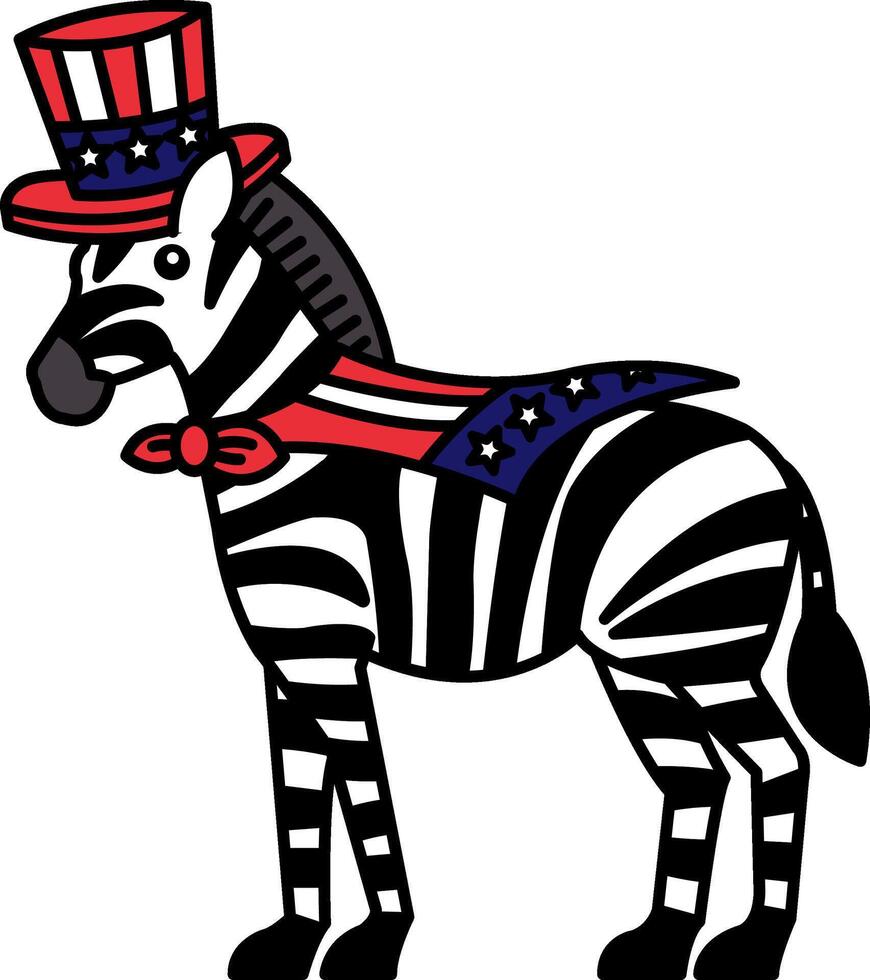 isolate illustration of Zebra wearing American hat and scarves vector