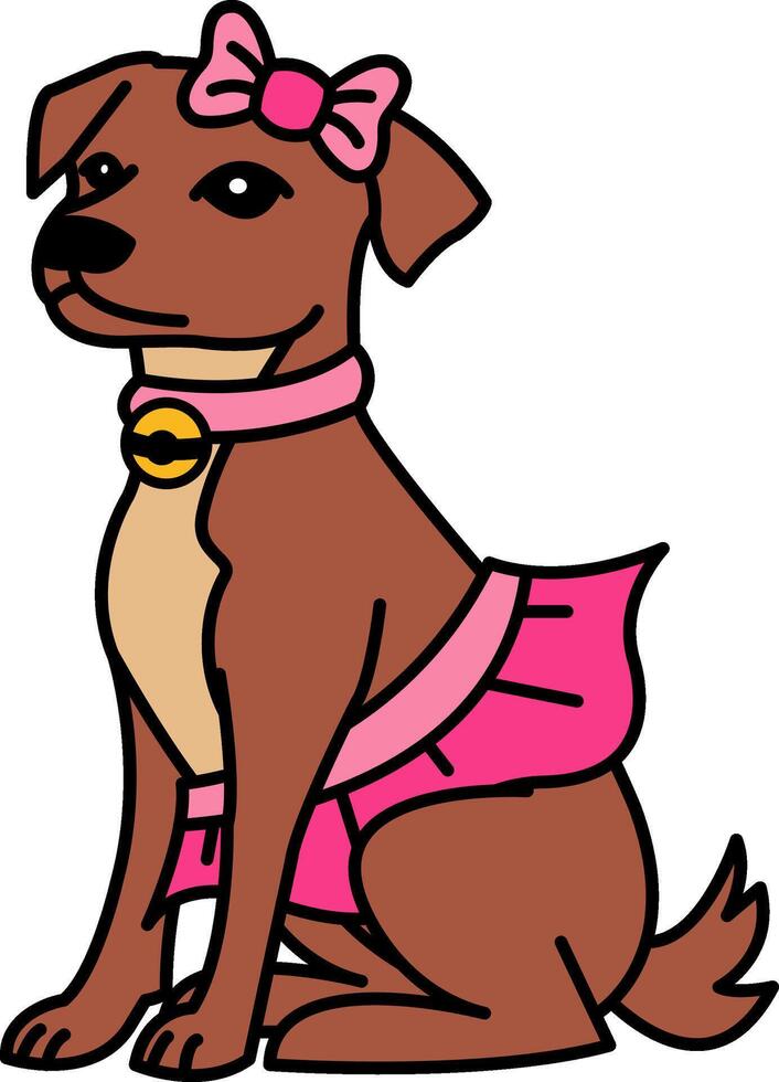 isolate illustration of Dog with pink skirt and collar vector