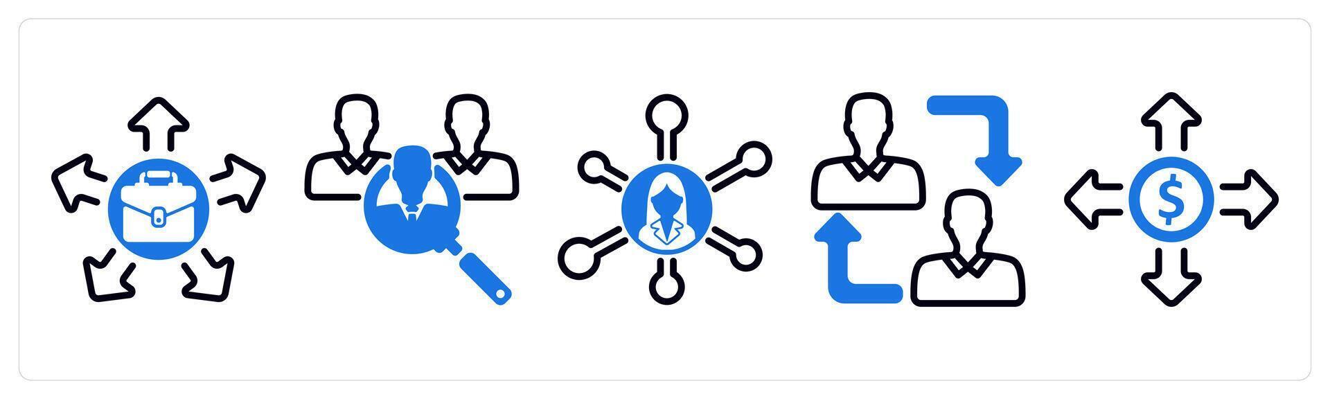 Set of 5 business icons as job opportunity, recruitment, business network vector