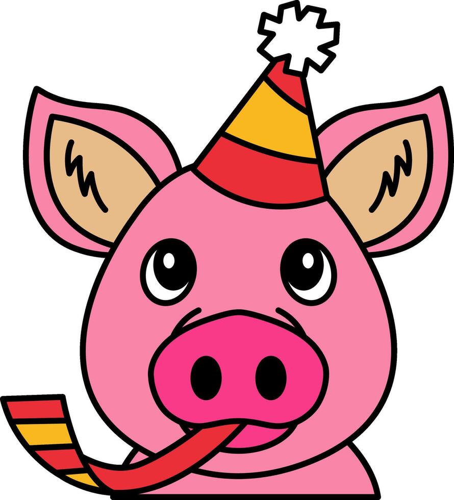 isolate illustration of Pig in a party hat vector