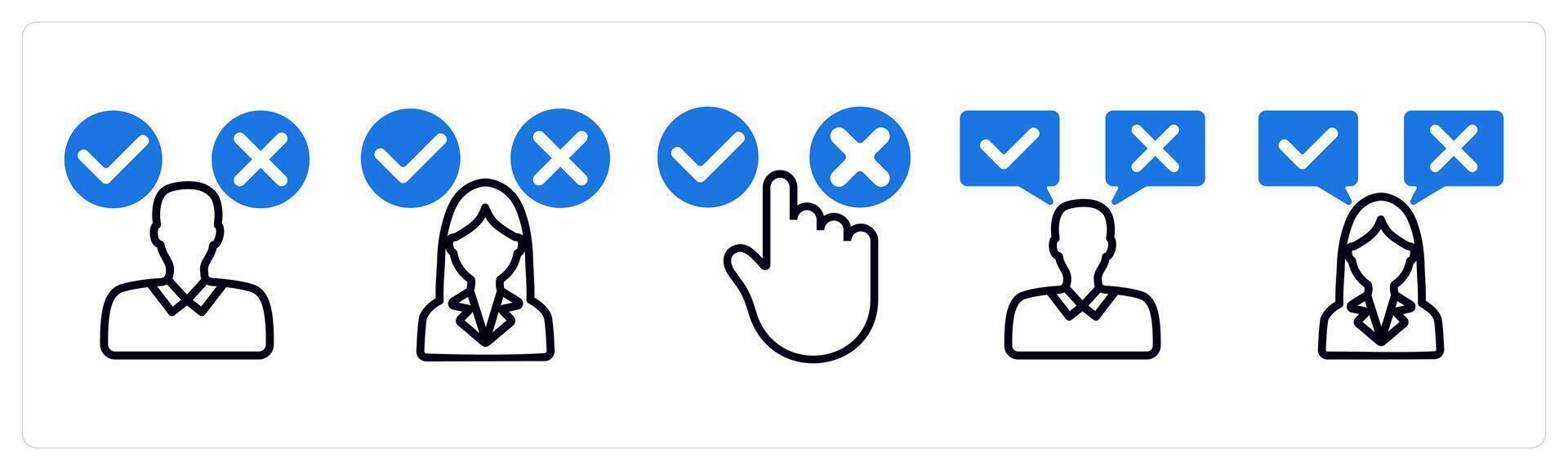 Set of 5 business icons as decision making confusion, decision, option vector