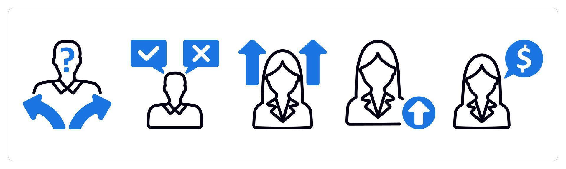 Set of 5 business icons as confusion in decision making, decision, career vision vector